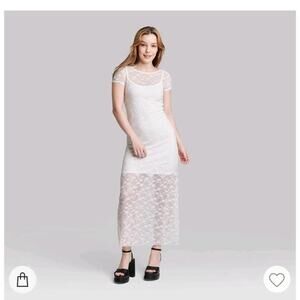 Wild Fable White Lace Maxi Dress With Short Sleeves Womens Size Large NEW